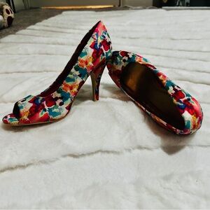 Sexy Floral Green, Red, Pink and Blue Open Toe Heels Shoes
